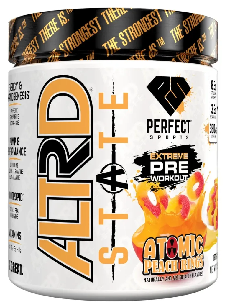 Perfect sports ALTRD STATE 20 SERVING PRE-WORKOUT Burst through your plateaus with ALTRD STATE, the powerhouse pre-workout supplement designed to elevate your exercise experience. This potent formula unleashes unmatched energy, focus, and endurance, letting you push beyond your limits with every session. It's packed with ingredients tailored for optimal performance and is available in a variety of explosive flavors. ALTRD STATE is the catalyst you need for unmatched workouts and unparalleled results, setting a new standard in physical conditioning.