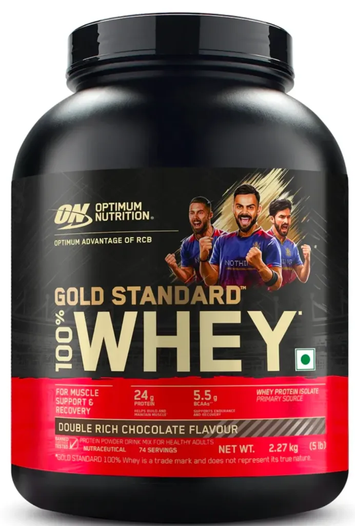 Gold Standard 100% Whey Protein Powder | 74 servings | 2.27 kg(5 lbs) Optimum Nutrition Gold Standard 100% Whey Protein Powder | 2.27 kg 74 Servings  Key Ingredient Whey Blend (Whey Protein Isolate-primary source, Whey Protein Concentrate, Hydrolysed Whey Protein/Whey Peptides) Benefit Muscle Rebuilding & Recovery Product Weight